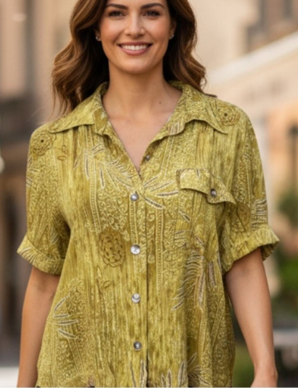 Vintage 90’s coastal grandma cropped crinkle blouse